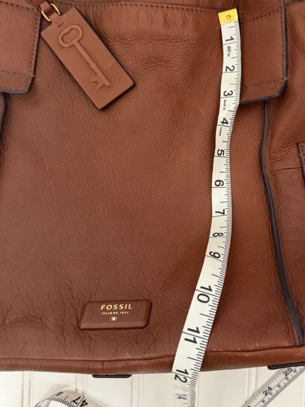 Fossil Emerson Medium Pebbled Leather Satchel Handbag Cognac/Brown - Picture 13 of 14